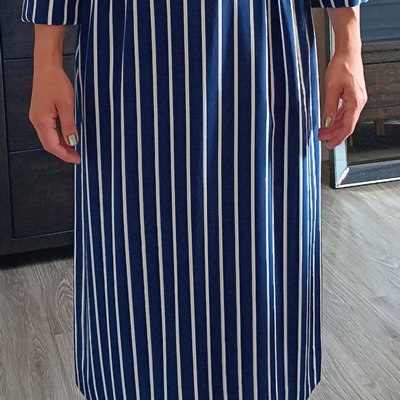 Vintage Nautical Stripe Secretary Dress Gold Anchor Buttons Belted 1970s - Picture 2 of 9